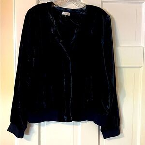 Ecru Midnight Blue Velvet Bomber Jacket